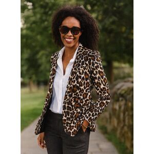 J Crew Parke Blazer Womens Size 2 Linen Blend Leopard Animal Print Jacket Career